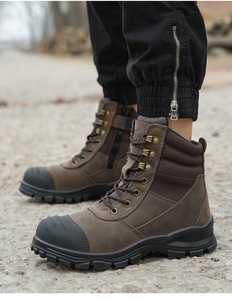 Bottes de sécurité en cuir Crazy Horse marron pour homme, coupe haute, embout en acier, style de travail pour toutes les saisons - hiver, été, printemps, automne - Product Image 6