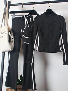 Ensemble de sport <span class=keywords><strong>yoga</strong></span> femme automne-hiver, pantalon évasé taille haute amincissant, séchage rapide, Spandex/Polyester, pour la danse et les exercices matinaux - Product Image 1
