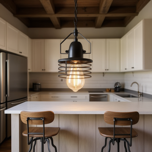 Industrial Black Metal <b>Cage</b> <b>Pendant</b> <b>Light</b> E26 Bulb 15W Warm White for Kitchen Island Dining Room - Product Image 2