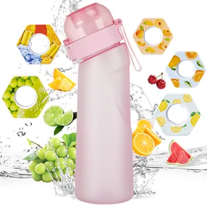 Bouteille d'eau à air avec parfum de fruits et 7 dosettes de saveur, gobelet de sport de 650ml sans BPA pour la salle de sport et l'extérieur