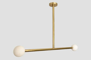 Lustre linéaire moderne en laiton fait main, luminaire suspendu à 2 barres lumineuses - Product Image 2