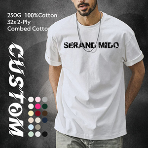 Camisetas de Algodón 100% para Hombre, 250G, con Logotipo Personalizado al por Mayor, Lisas, Teñidas, con Hombros Caídos, Estilo Casual Retro - Product Image 1