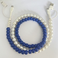 Câble de charge USB multi-ports 4-en-1 tressé avec perles vertes et blanches, chargeur de téléphone portable décoratif et portable