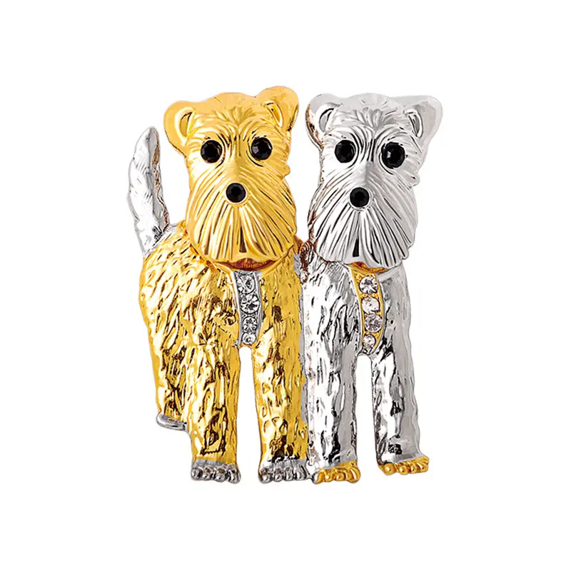 Retro Goud Zilver Legering Schattige Twee Honden Broches Voor Vrouwen Unisex Metalen Mooie Puppy Huisdieren Dier Party Casual Broche Spelden Badge