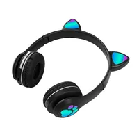 Headphone Over-Ear Telinga Kucing Lucu Latensi Rendah Led Dapat Dilipat BT 5.0 Headphone Anak-anak Nirkabel dengan Mic