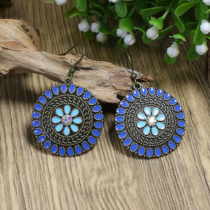 Bohemian <b>Drop</b> Earrings Alloy Antique <b>Bronze</b> Plated Flower Pattern Women's Party Jewelry - Product Image 4
