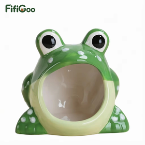 FifiGoo Conception Originale Cachette en Céramique Écologique en Forme de Grenouille pour Hamsters et Petits Animaux - Product Image 1