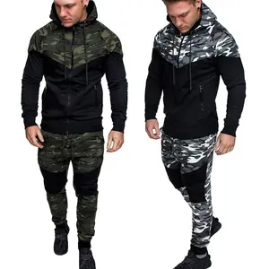 Camo style printing classics block long sleeve hoodie drawstring clothing men's casual tracksuits sets