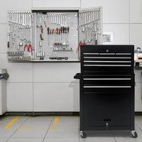 Chariot à outils à roulettes noir à 2 niveaux et 8 tiroirs verrouillables pour atelier et garage