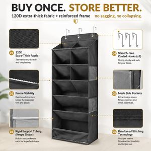 6 Tier Hanging <b>Shoe</b> Organizer Light Gray Polyester <b>Hook</b> Type Behind Door Entryway Closet Storage Rack For <b>Shoes</b> - Product Image 5