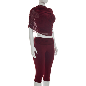 Viviblook J26ST024 Ensemble deux pièces pour femme : Gilet d'été en maille à manches irrégulières et plissées, et pantalon court taille haute - Product Image 2