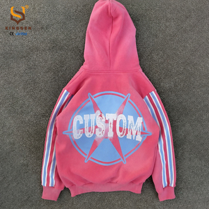 เสื้อฮู้ดดี้ทรงบ็อกซี่แบบครอปสำหรับผู้ชาย ผ้าฝ้ายเฟรนช์เทอร์รี่เนื้อหนา คุณภาพสูง รับทำโลโก้ OEM พร้อมแถบข้างลายเส้นแบบย้อมสีเอซิด - Product Image 3