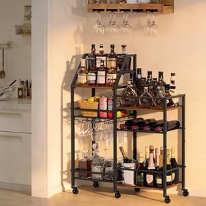 Carrito de Bar Mini SENYU con Ruedas, Soporte para Copas de Vino, Estante de Almacenamiento para Cocina, Comedor, Whisky, Licores y Alcohol - Product Image 1