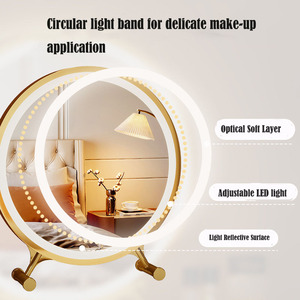 Gương tròn trang điểm gương lớn Máy tính để bàn LED sinh viên ký túc xá phòng ngủ bàn trang điểm Máy tính để bàn Net đỏ lấp đầy ánh sáng Gương tròn - Product Image 2