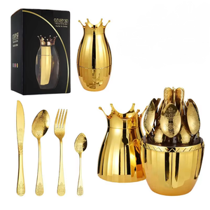 24 cái hiện đại vàng thép không gỉ Flatware Set dao muỗng nĩa Bộ đồ ăn với hộp quà tặng bằng nhựa cho bữa tiệc - Product Image 1