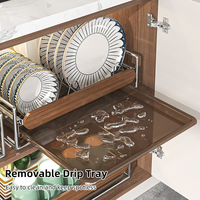 Panier de rangement ventilé pour vaisselle en acier inoxydable, tiroir coulissant avec poignées et plateau d'égouttage pour armoire