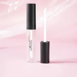 Square personalized lip gloss transparent tube with black lid, empty lip gloss container with brush head