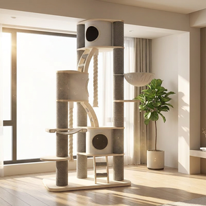 Maison moderne Tour d'arbre à chat multi-niveaux en bois massif <span class=keywords><strong>de</strong></span> qualité supérieure avec griffoir et lit pour chat Design - Product Image 1