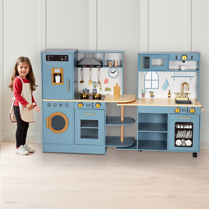 Jouets de <span class=keywords><strong>cuisine</strong></span> en <span class=keywords><strong>bois</strong></span>, jeux de simulation pour enfants, jeux de <span class=keywords><strong>cuisine</strong></span> bleus et blancs, grand ensemble de jouets pour enfants - Product Image 5