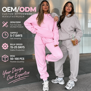 Set Tuta Felpata di Lusso Personalizzata in Cotone 100% con Fodera in Pile, Vestibilità Rilassata Oversize con Spalle Cadenti, <span class=keywords><strong>Abbigliamento</strong></span> <span class=keywords><strong>Donna</strong></span> - Product Image 1