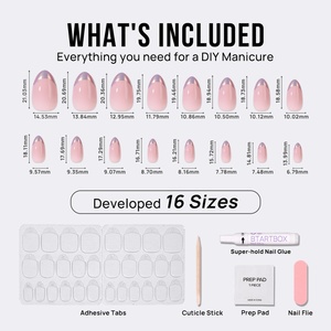 BTArtbox Short Almond Reusable Fake False <b>Nails</b> <b>Set</b> High Quality Wholesale Soft Gel French Tip Press on <b>Nails</b> with Glue - Product Image 2