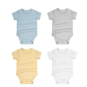 Combinaison <span class=keywords><strong>bébé</strong></span> en <span class=keywords><strong>tricot</strong></span> pointelle à manches courtes, respirante, en coton uni, vêtements pour nouveau-né - Product Image 1