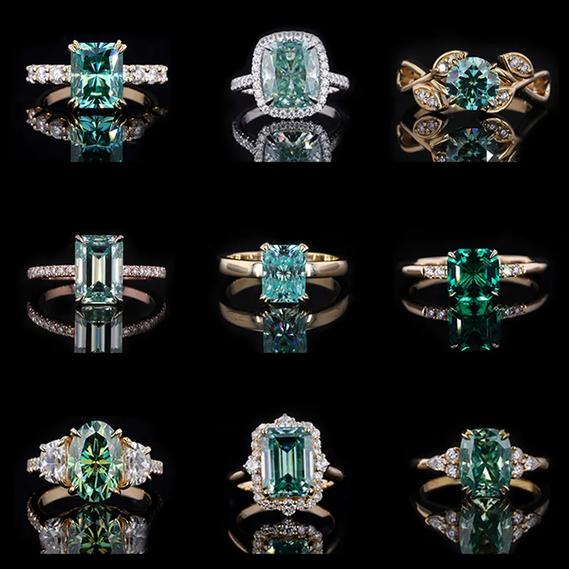 Starsgem özel kadınlar takı 18k altın yeşil safir elmas düğün nişan yüzüğü