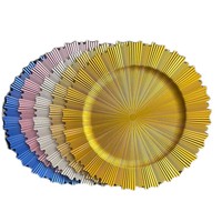 Assiettes de présentation rondes en plastique PP écologique de 13 pouces, motifs floraux or/vert/bleu/rose, pour mariages et réceptions (vente en gros)