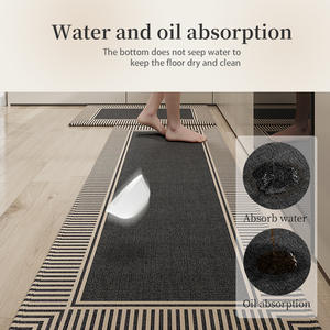 Tapis de cuisine Sharman rectangulaire en bambou et coton avec base en caoutchouc antidérapante, motif géométrique rayé, facile à nettoyer - Product Image 3