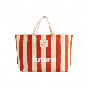 Sacs fourre-tout en toile rayés de haute qualité, vente en gros Chine, avec fermeture éclair, logo personnalisé, pour femmes et étudiants - Product Image 4