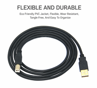 Câble de données USB 2.0 A vers B pour imprimante, scanner, copieur multifonction, ordinateur, connecteur mâle, gaine en PVC, cordon de signal blindé