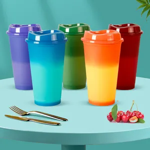 Hard Sublimatie Kantoor Water Koud Drinken Tuimelaars Kleur Veranderende Plastic Bekers Met Deksels