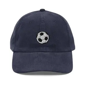 Whole Sale Recycled Branded Flat Closed Corduroy Baseball Cap Stitched Football Logo Capes
