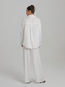 Elegante camicia da donna in due pezzi estiva formale in <span class=keywords><strong>lino</strong></span> con motivo solido e <span class=keywords><strong>pantaloni</strong></span> a maniche lunghe - Product Image 4