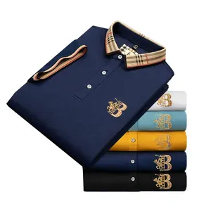 2024 men's pique cotton polo shirt golf polo button breathable shirt