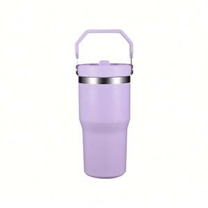 Gobelet isotherme en acier inoxydable 20oz 30oz avec poignée, tasse à café de voyage, bouteille d'eau anti-fuite avec couvercle à paille rabattable pour voiture et bureau - Product Image 2