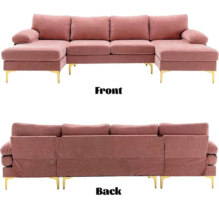 Guangdong Fabriek Diverse Kleur Selectie Massaproductie Goudgegalvaniseerd Stalen Been Chenille U Vorm Sofa Voor Villadom