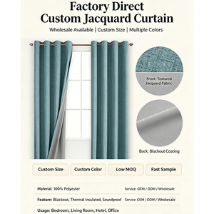 Cortinas Opacas de Poliéster Jacquard Estilo Retro Premium, Color Verde Azulado, con Ojales, Aislantes Térmicos, Bloqueo de Luz, para Sala de Estar, Directo de Fábrica - Product Image 2