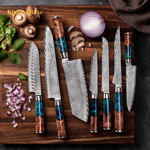 Set di <span class=keywords><strong>coltelli</strong></span> <span class=keywords><strong>da</strong></span> <span class=keywords><strong>macellaio</strong></span> <span class=keywords><strong>professionali</strong></span> Kitchenbliss, 7 pezzi, in acciaio Damasco, con manico ergonomico in ABS - Product Image 2