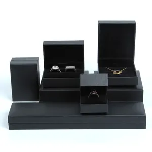 Hitam Sudut Kanan Kulit Kertas Kotak Cincin Sudut Kanan Perhiasan Kotak Kemasan Set Seri Kotak Perhiasan Grosir