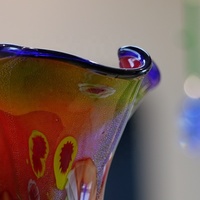 Vase en verre artistique multicolore, vase trompette, bord bleu cobalt, vase floral haut, décoration d'intérieur, centre de table pour salon, mariage
