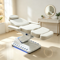 Fauteuil Cosmétique Électrique 4 Moteurs, Lit de Beauté Facial, Fauteuil Podologique, Chaise de Tatouage Inclinable Réglable avec Lumière LED