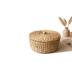 Handwoven Seagrass Storage <b>Basket</b> with Lid Round Natural <b>Wicker</b> Organizer Box for Home Decor Bathroom Bedroom <b>Laundry</b> - Product Image 1