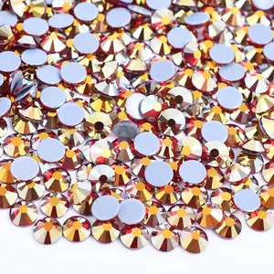 Siam oscuro AB-diamantes de imitación para la ropa, accesorio de cristal de fijación en caliente, con parte trasera plana, SS 6 8 10 16 20 30