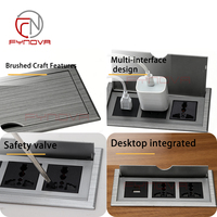 Boîtier de connectivité de table avec multiprise encastrée, ports RJ45 et USB-C, prises universelles et couvercle rabattable pour bureau