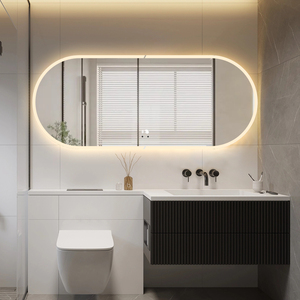 Miroir intelligent <span class=keywords><strong>de</strong></span> <span class=keywords><strong>salle</strong></span> <span class=keywords><strong>de</strong></span> <span class=keywords><strong>bain</strong></span> personnalisé, moderne, ovale, éclairé par <span class=keywords><strong>LED</strong></span>, avec lumière fluide, anti-buée, affichage <span class=keywords><strong>de</strong></span> l'heure et <span class=keywords><strong>de</strong></span> la température - Product Image 3