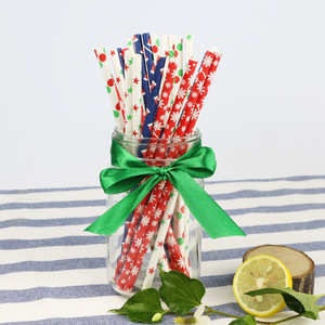 Christmas <b>Paper</b> Straws Disposable <b>Biodegradable</b> Party Decorative Straight Pipe 100 Pcs - Product Image 1