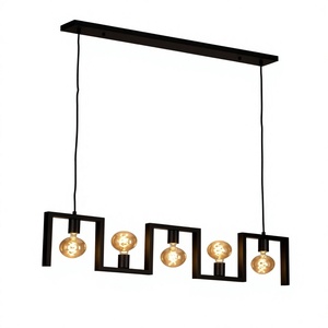 Lámpara Colgante Cuadrada Negra LED E14 6000K Luz Blanca Fría, Altura Ajustable, Araña de Hierro con Ángulo de Haz de 360°, CRI 80 para Sala de Estar - Product Image 1