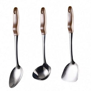 Hot Selling Stainless Steel Wooden Pattern Handle <b>Serving</b> <b>Spoon</b> Spatula Kitchen Utensil Set Kitchen Tool Set Cooking Utensil Set - Product Image 1