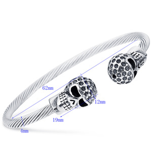 Pulsera de Acero de Titanio con Diseño de Calavera, Cable de 4 mm, Joyería Unisex, Diseño Creativo de Esqueleto Redondo para Halloween - Product Image 5